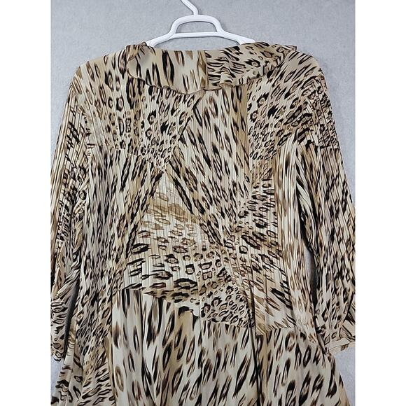 Hayley Matthews Tan Leopard Print LS Ruffled Pleated Mini Dress Tunic Plus 2X - Picture 8 of 13